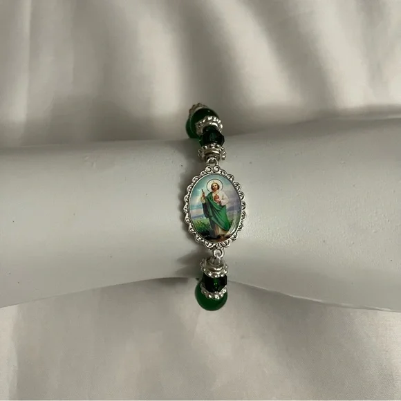 Green Saint Jude elastic bracelet / brazalete verde San Judas - Picture 3 of 4